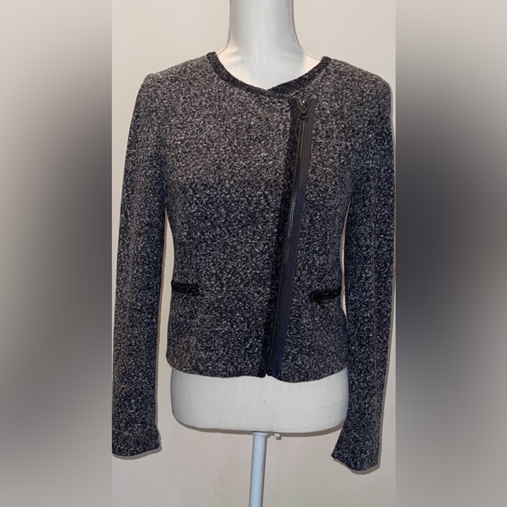 Loft Women's Gray Marled Pattern Long Sleeve Full Zip Lined Jacket GUC